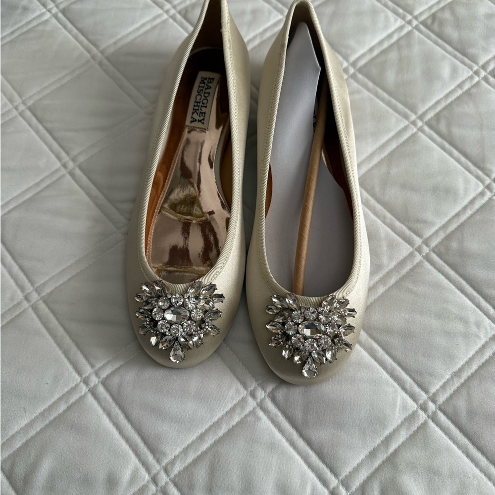 Badgley Mischka Ivory Flats with Crystal Embellishments